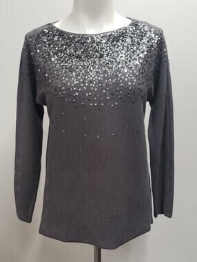 Chico's Sparkle Sequin Gray Long Sleeve Knit Top Women's Size Small